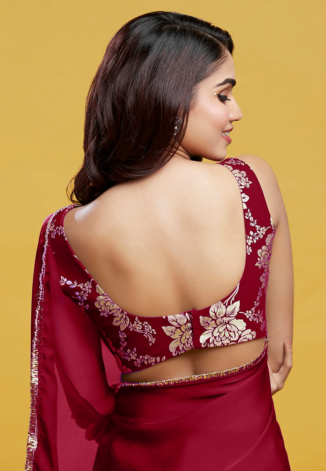 Maroon Cocktail Saree - QUERATED