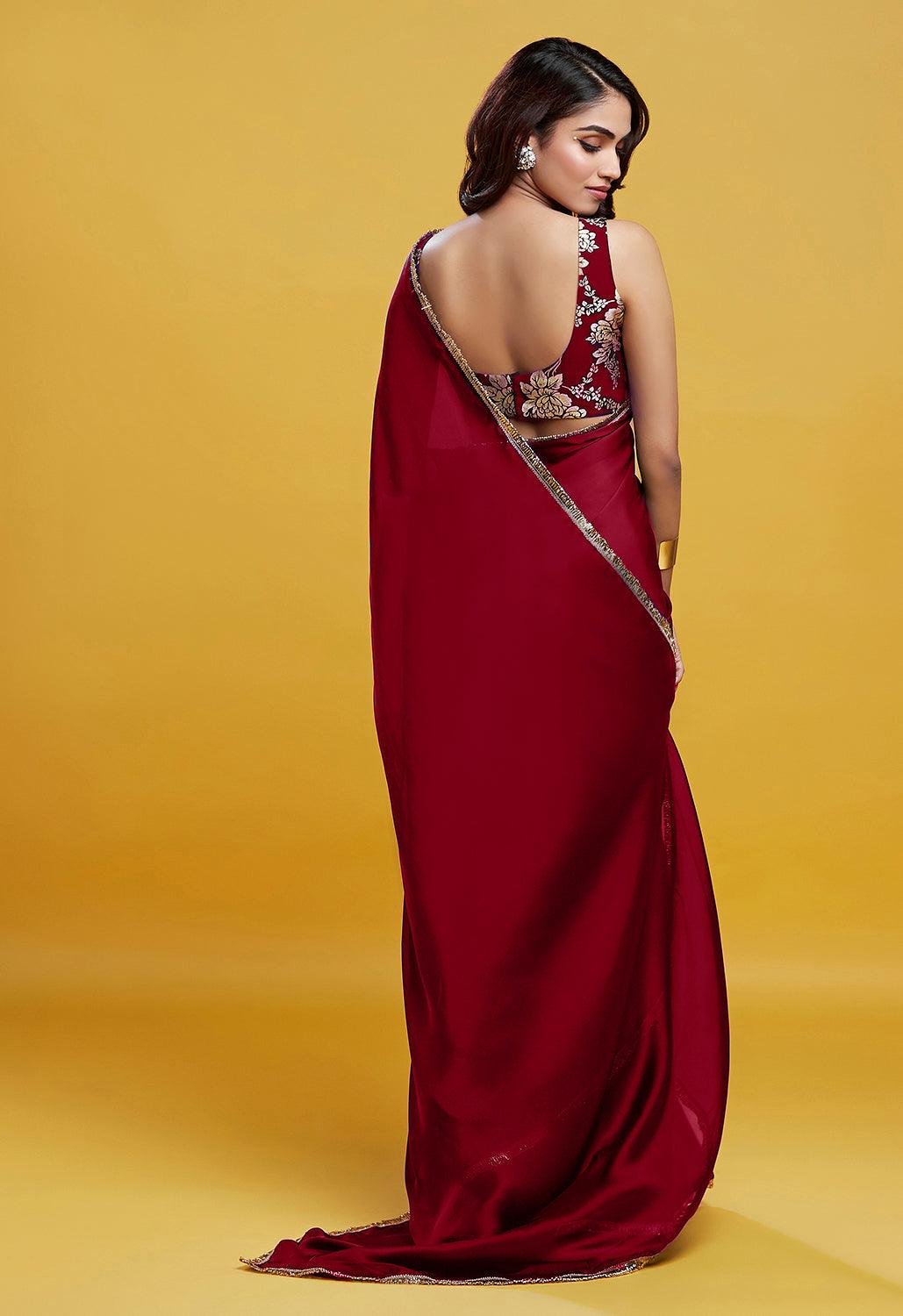 Maroon Cocktail Saree - QUERATED