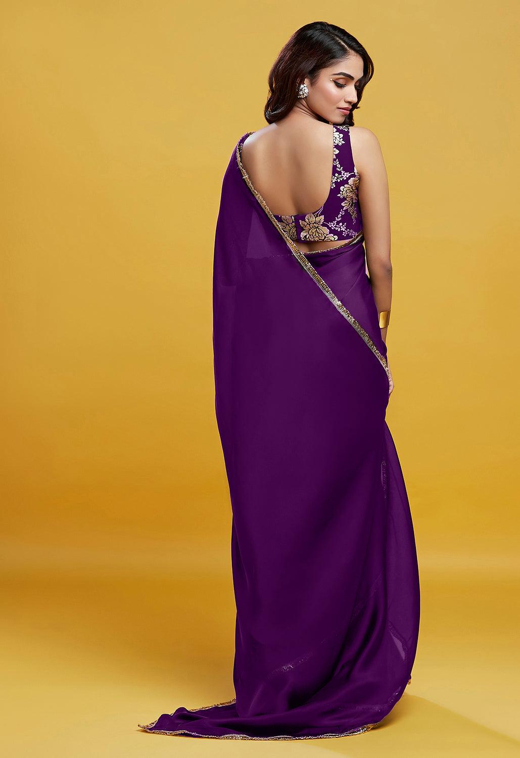 Purple Cocktail Saree - QUERATED