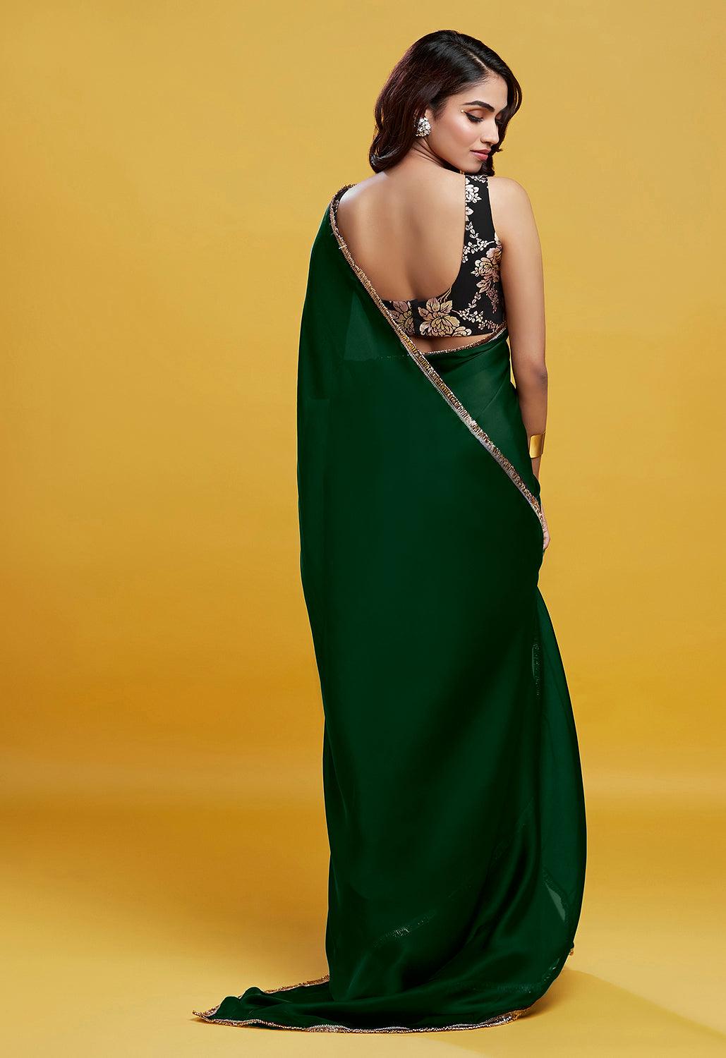 Emerald Cocktail Saree - QUERATED