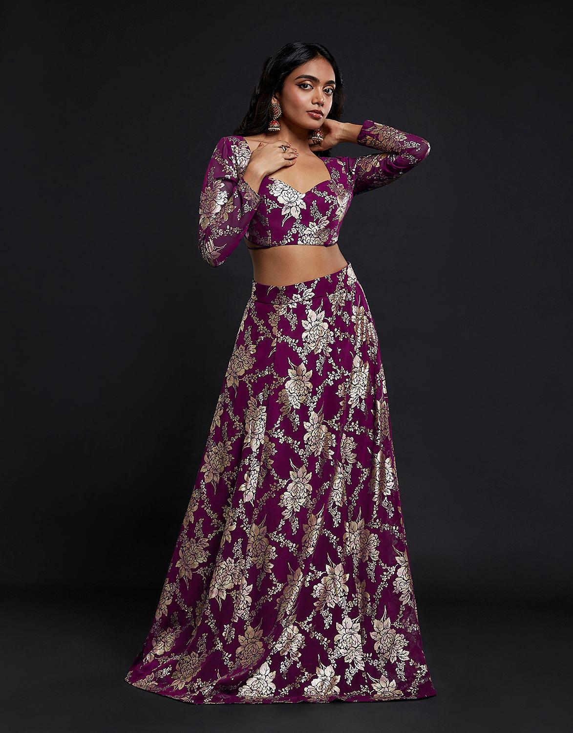 Maroon Backless Vark Lehenga Set - QUERATED