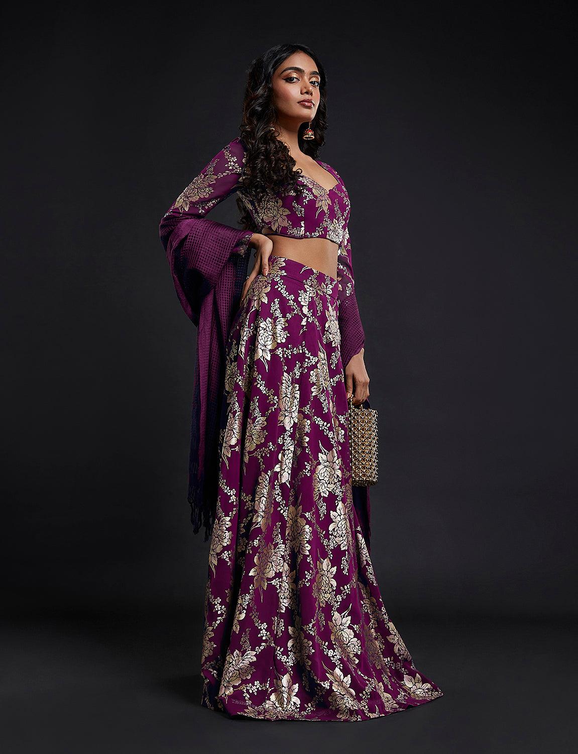 Maroon Backless Vark Lehenga Set - QUERATED