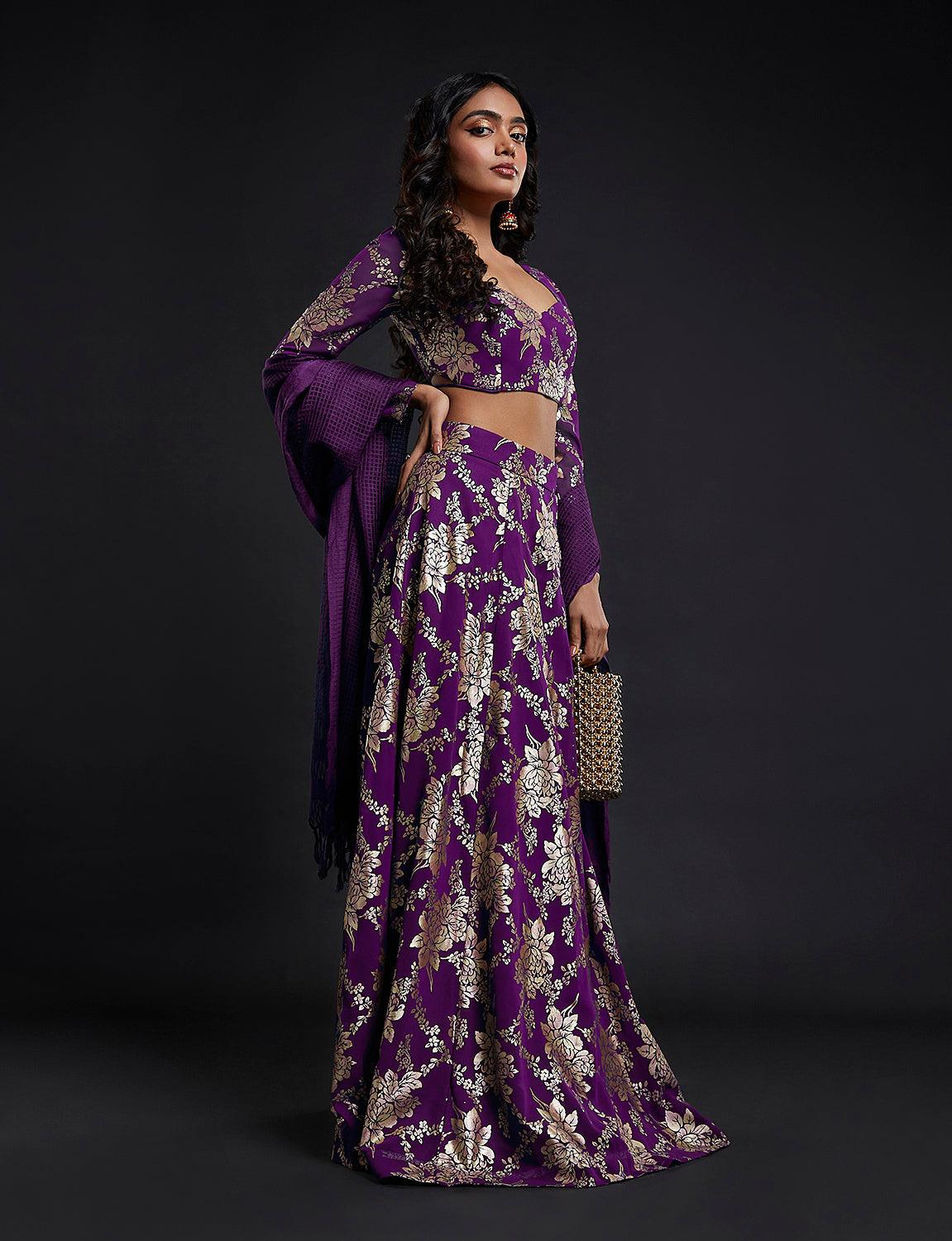 Purple Backless Vark Lehenga Set - QUERATED