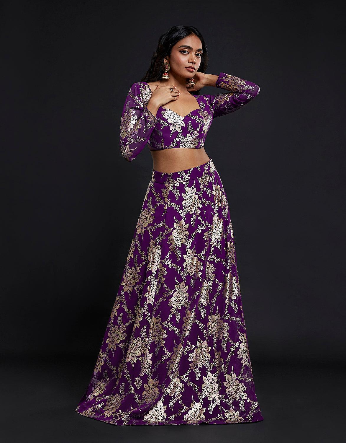 Purple Backless Vark Lehenga Set - QUERATED