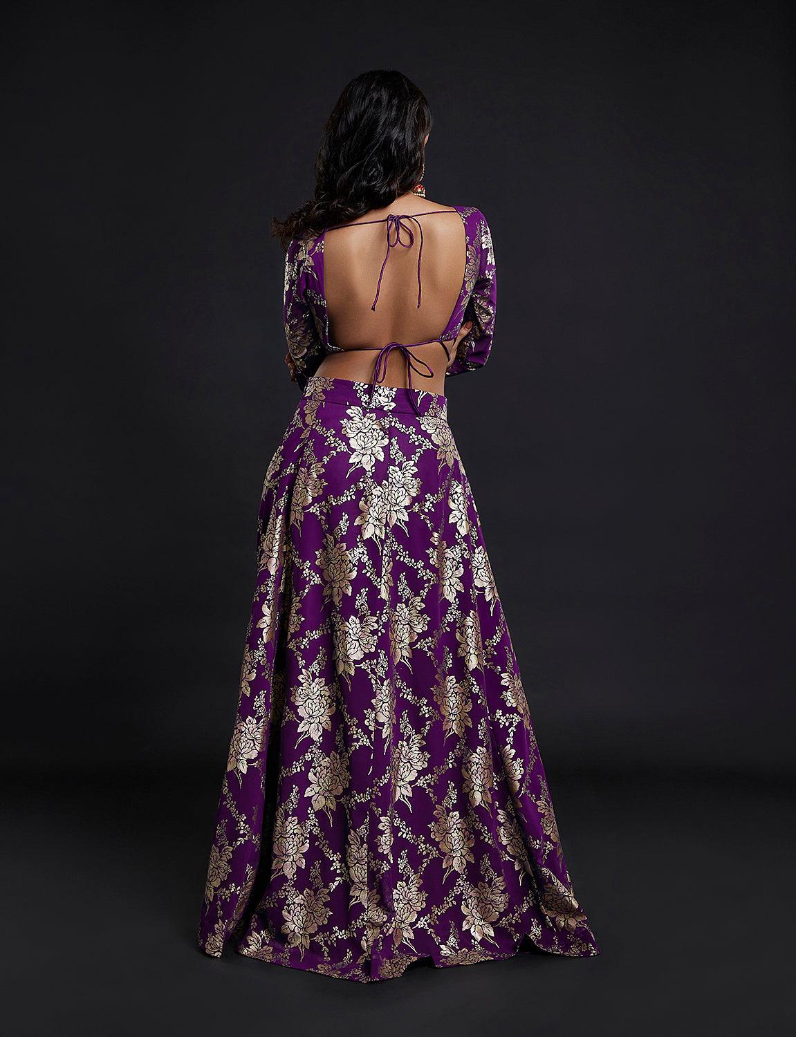 Purple Backless Vark Lehenga Set - QUERATED