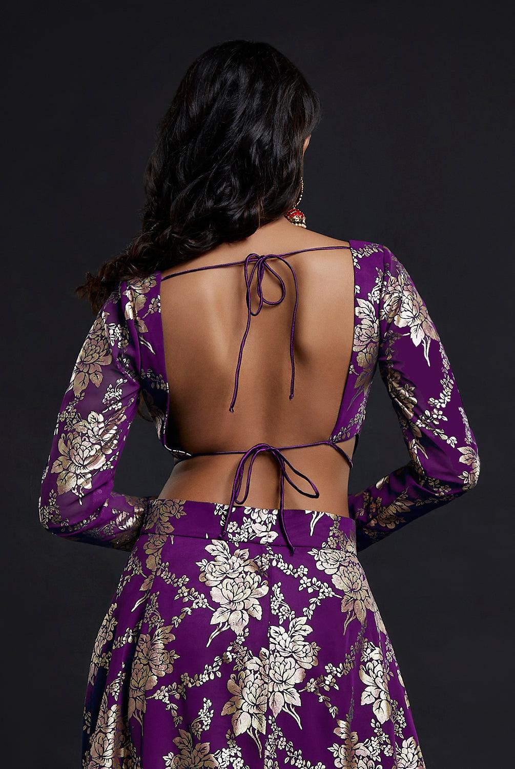 Purple Backless Vark Lehenga Set