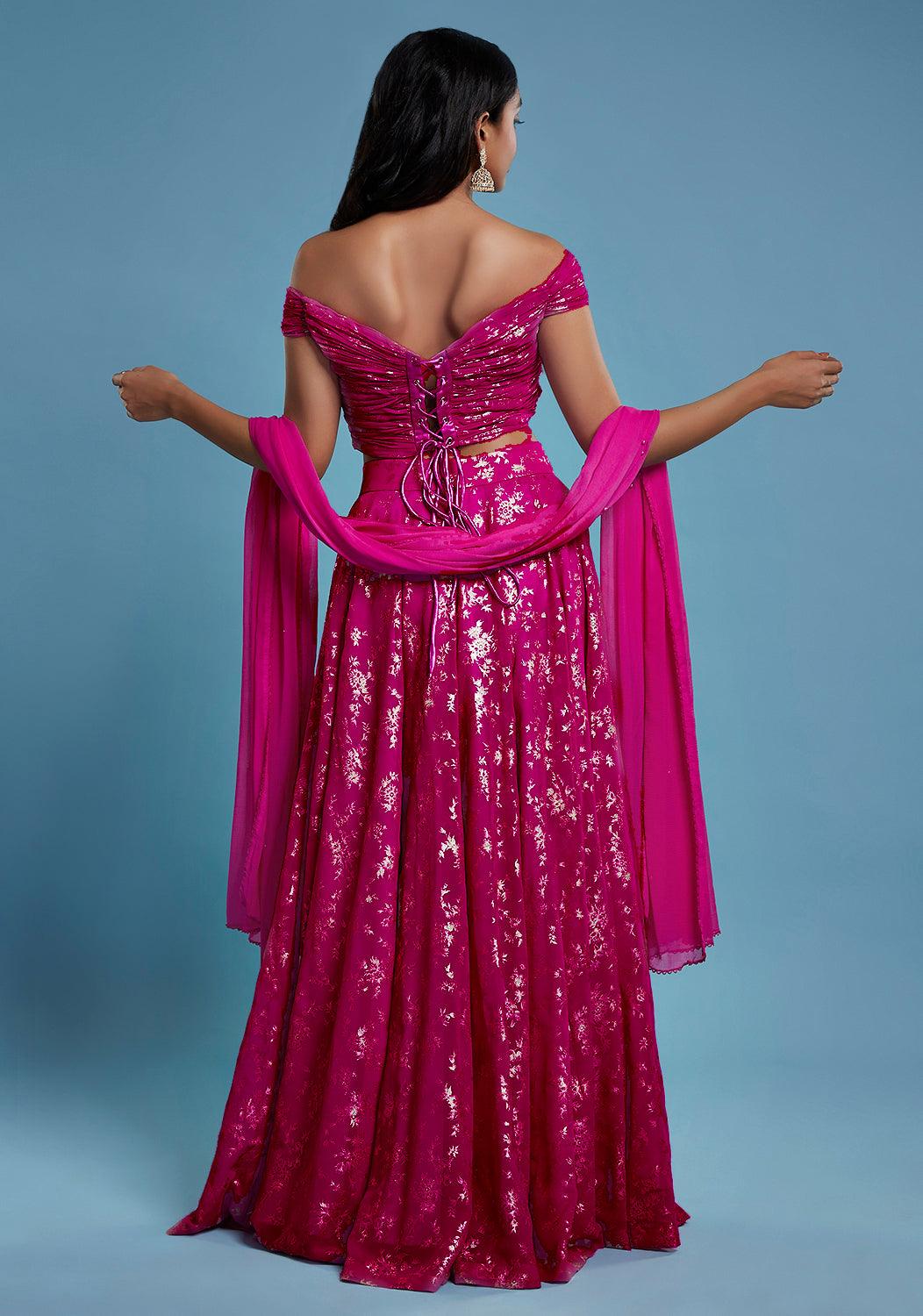 Fuchsia Off-Shoulder Lehenga Set