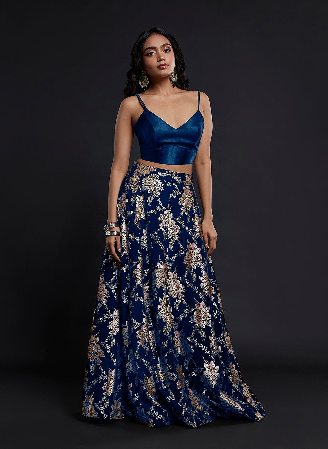 Navy Strappy Vark Lehenga Set - QUERATED