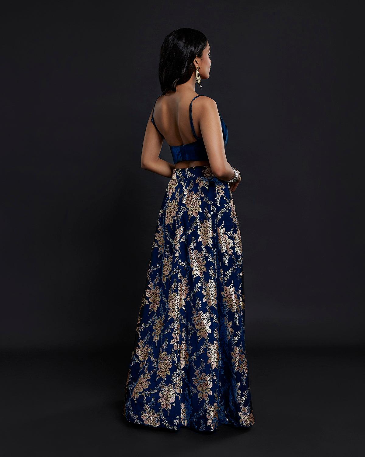 Navy Strappy Vark Lehenga Set - QUERATED