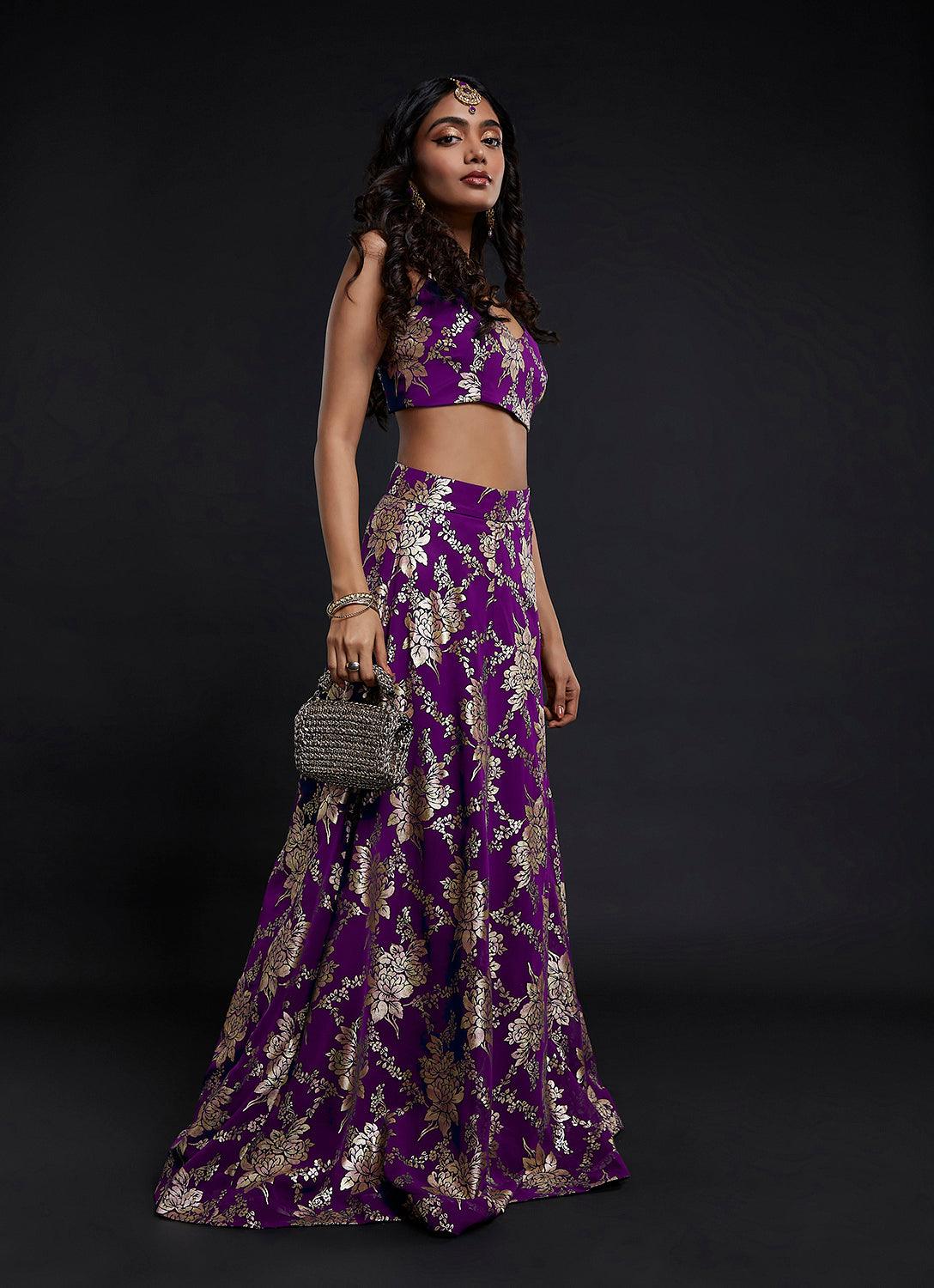 Purple Vark Sleeveless Lehenga Set - QUERATED