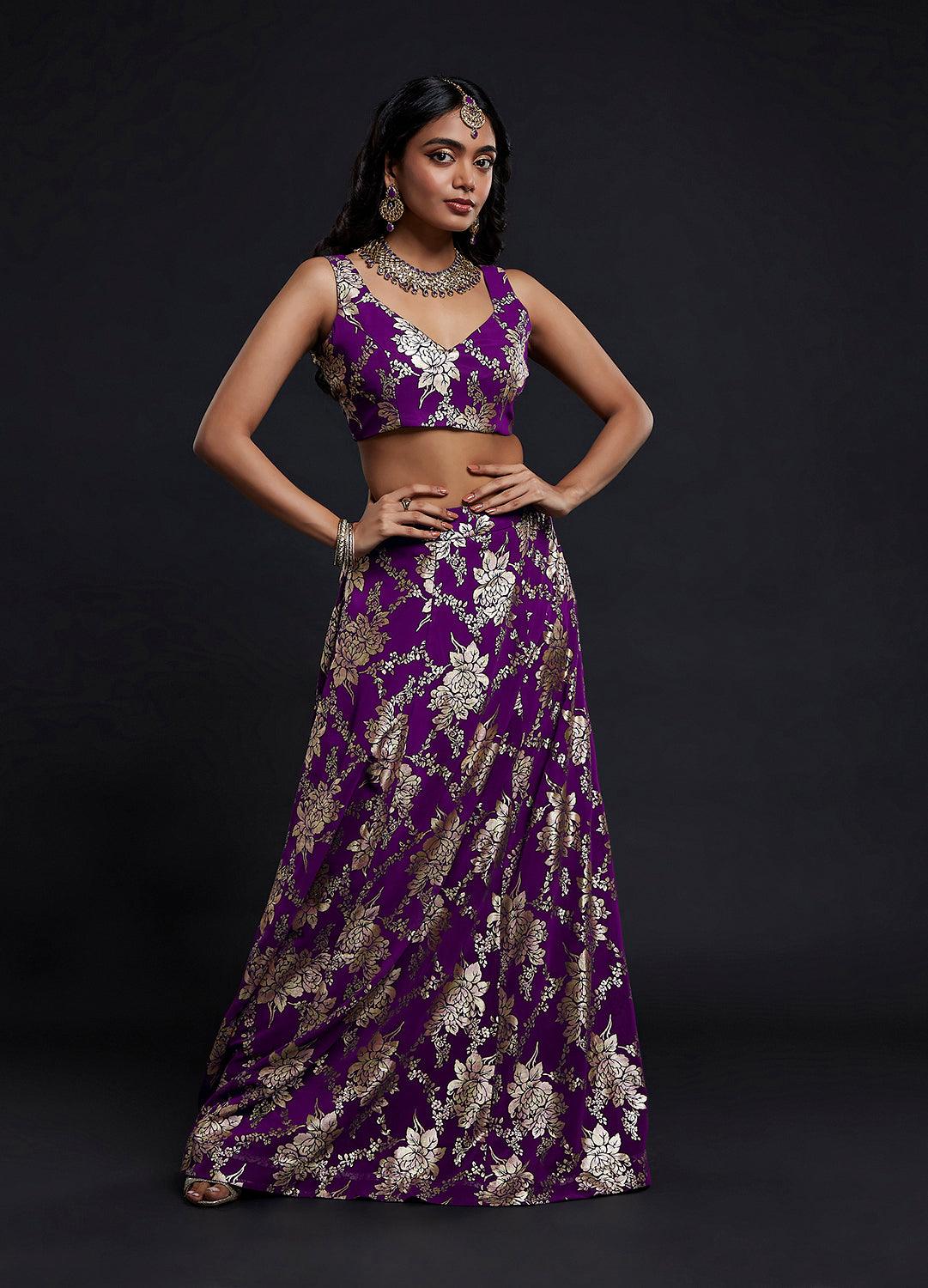 Purple Vark Sleeveless Lehenga Set - QUERATED