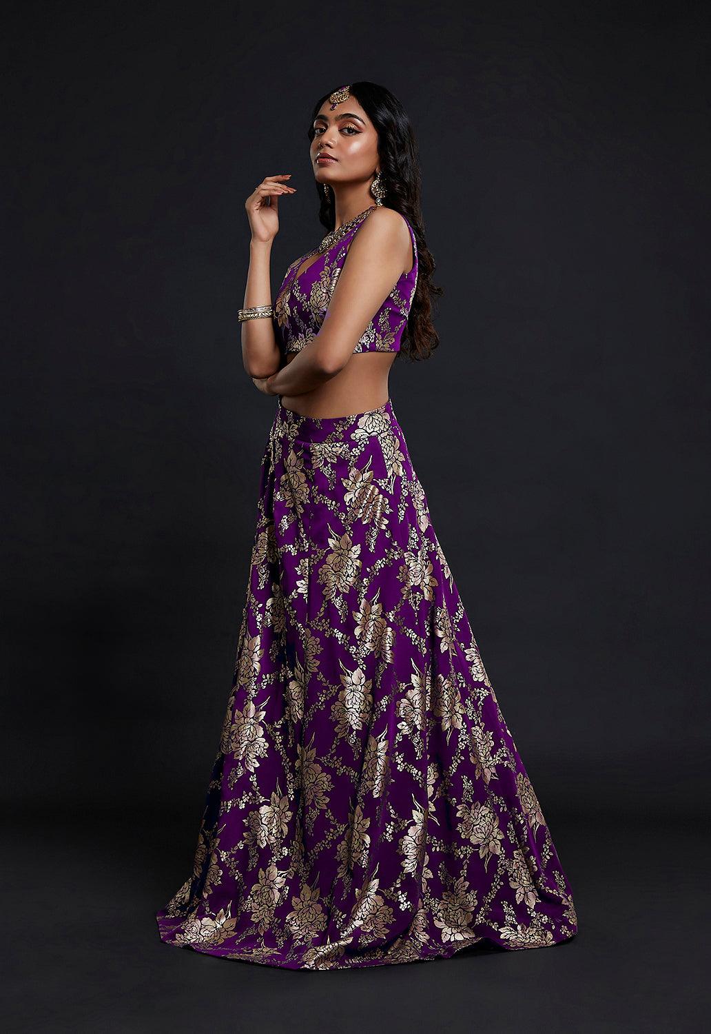 Purple Vark Sleeveless Lehenga Set - QUERATED