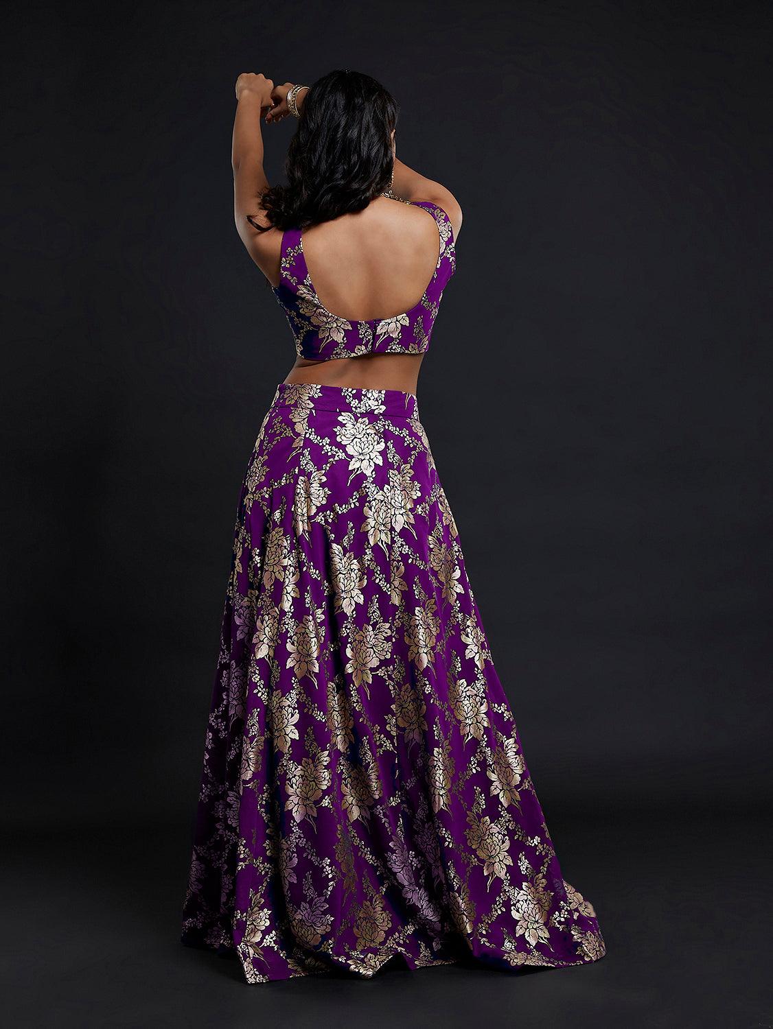 Purple Vark Sleeveless Lehenga Set - QUERATED