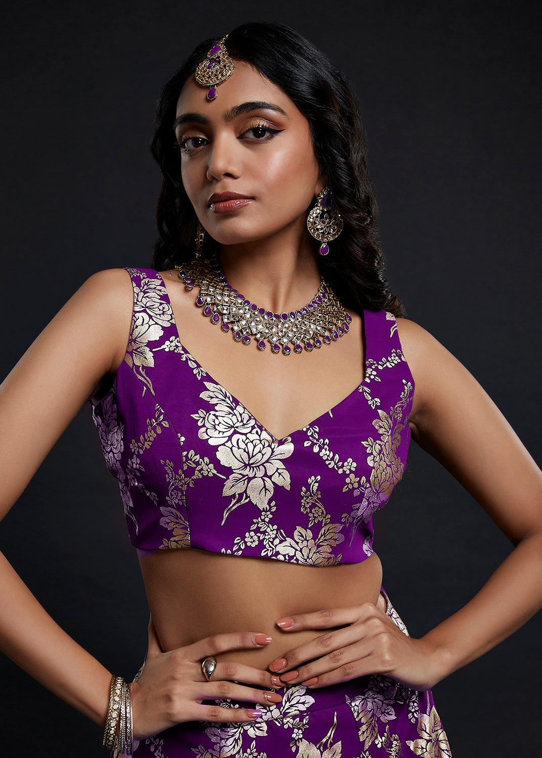 Purple Vark Sleeveless Lehenga Set - QUERATED