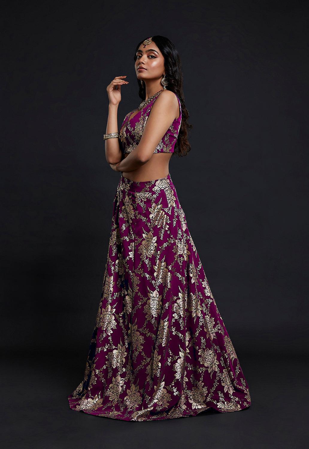 Maroon Vark Sleeveless Lehenga Set - QUERATED