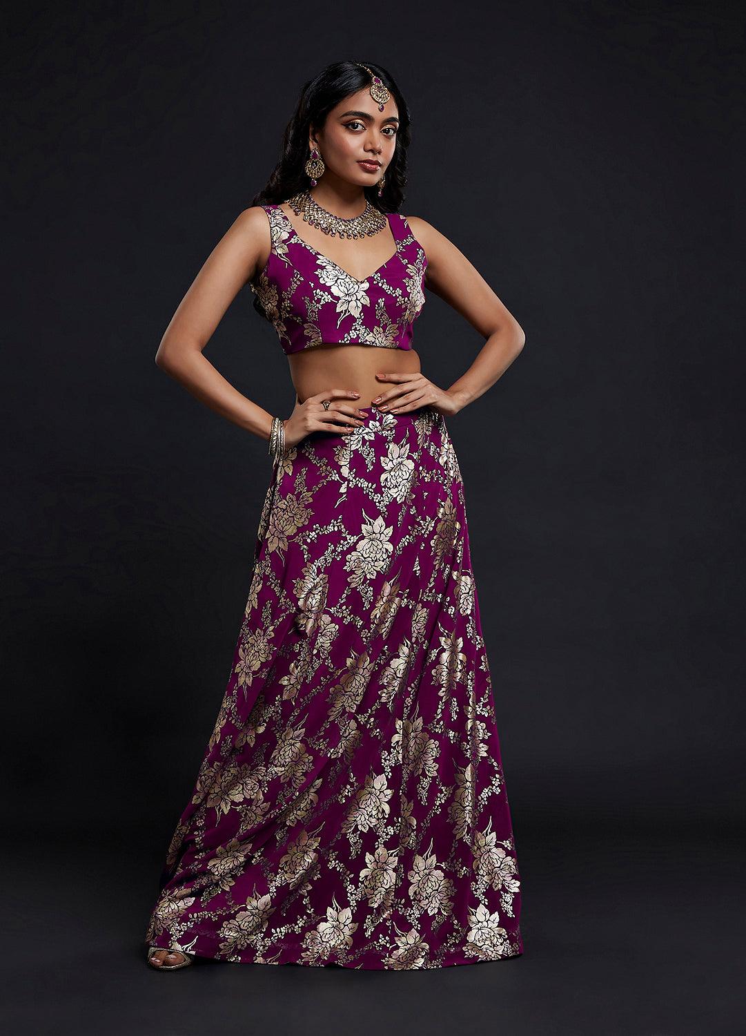 Maroon Vark Sleeveless Lehenga Set - QUERATED