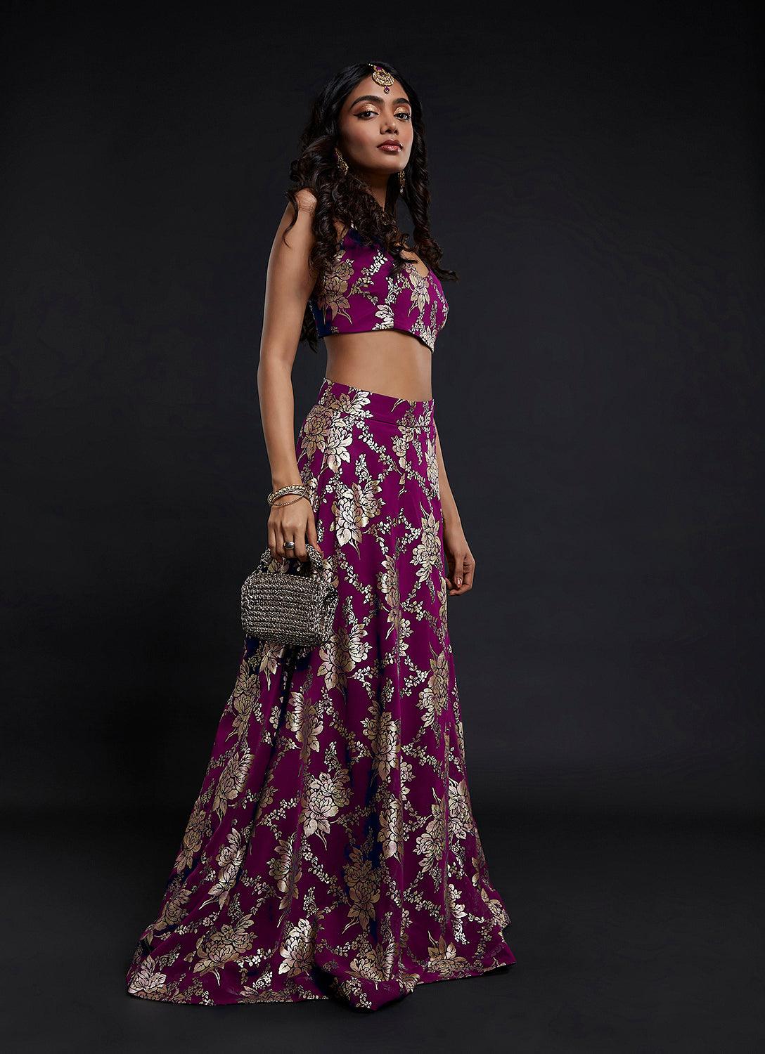 Maroon Vark Sleeveless Lehenga Set - QUERATED